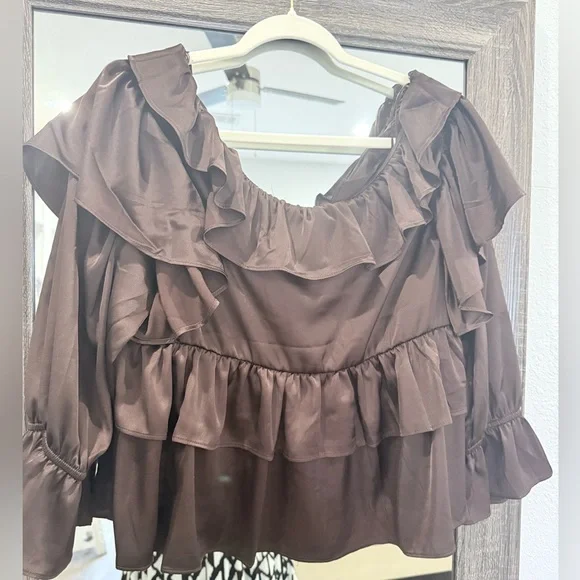 Chocolate Ruffled Blouse - Picture 2 of 2